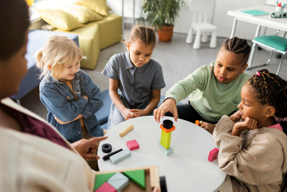 children learning with toys in a community-based childcare